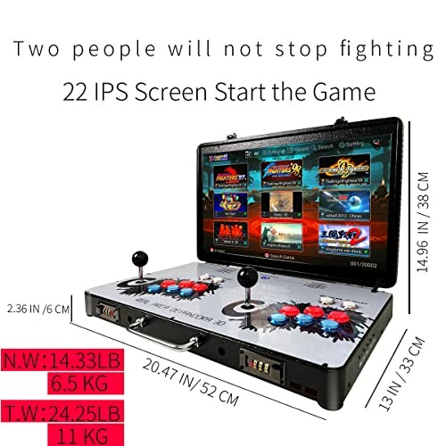 Arcade game console with screen displaying game selection.