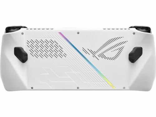 Bottom view of an ASUS ROG gaming device with a white design and logo.