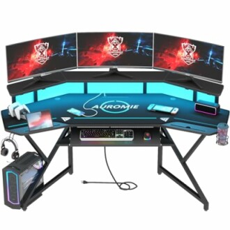 Gaming Desk with Power Outlet & LED Light