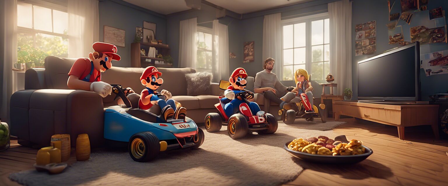 Family playing Mario Kart