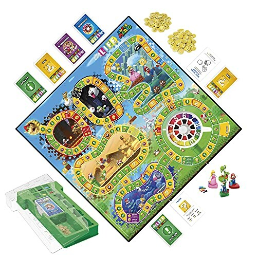 Mario-themed board game with colorful paths and character pieces.