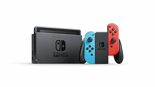 Nintendo Switch console with neon red and blue Joy-Con controllers