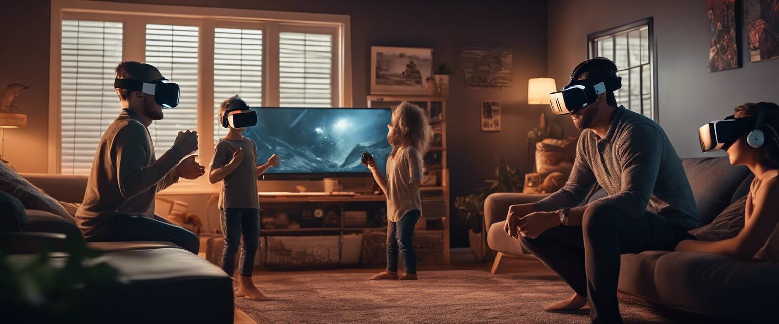 Family enjoying virtual reality gaming